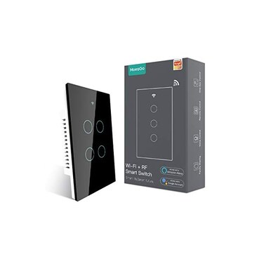MoesGo WiFi Smart Wall Light Switch,Glass Panel, Multi-Control(3 Way, 2. 4GHz Wi-Fi Touch Switches, Neutral Wire Required, Remote Control Smart Life/Tuya App, Work with Alexa, Google Home Black 4 Gang
