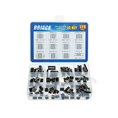 BOJACK 12 values 120 pcs Opamp Darlington Timer Phototaoupler LM324 LM339 ULN2003AN ULN2803APG LM358P LM386 LM393 NE5532P NE555P UA741CN JRC4558D PC817 IC Assortment Kit.