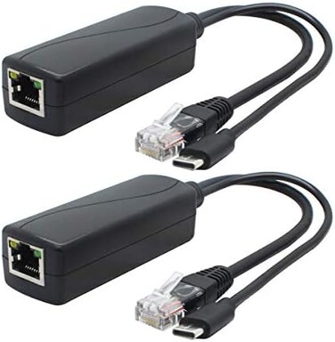 ANVISION 2-Pack 5V PoE Splitter, USB Type C, 48V to 5V 2. 4A, IEEE 802. 3af Compliant, 10/100Mbps.