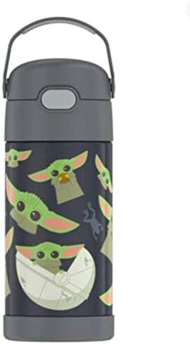 زجاجة مياه THERMOS FUNTAINER مع ماصة - 12 أونصة، ماندالوريان - زجاجة مياه للأطفال من الفولاذ المقاوم للصدأ معزولة بتفريغ الهواء مع غطاء.