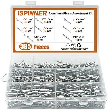 ISPINNER 385pcs 8 Sizes Aluminum Blind Rivets, Pop Rivets Assortment Kit (Silver.