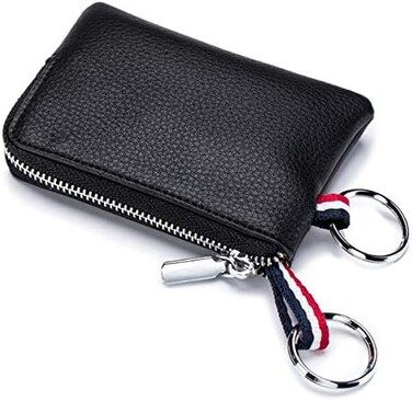 imeetu Leather Coin Purse Wallet, Mini Dual Keyrings Change Pouch Card Holder for Men Women, Black-Standard, Standard.