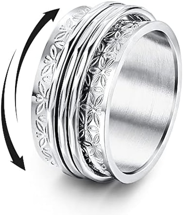 Magitaco Stainless Steel Spinner Rings Fidget Band Rings Moon Star Flower Butterfly Anxiety Rings for Women Men.