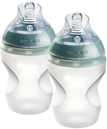 Tommee Tippee Flexy Silicone Closer to Nature Baby Bottle, Anti-Colic, Natural Feel, Non-Collapsing Nipple, Non-Tip Stable Base, Easy to Clean, 2-Pack,260ml.