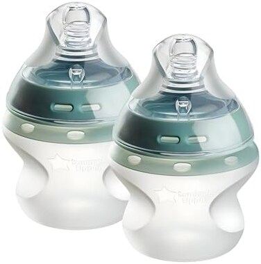 Tommee Tippee Closer to Nature Soft Feel Silicone Baby Bottles, Slow Flow Breast-Like Teat with Anti-Colic Valve, Stain and Odour Resistant, 150ml, Pack of 2.