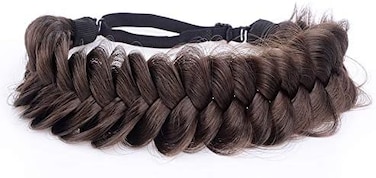 BOBIYA Messy Wide 2 Strands Synthetic Hair Braided Headband Classic Chunky Braid Headband Elastic Stretch Hairpiece Women Girl Beauty Accessory (Brunette Brown.
