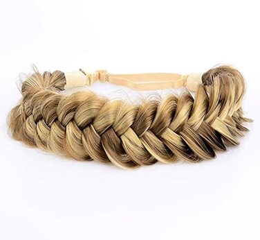 BOBIYA Messy Wide 2 Strands Synthetic Hair Braided Headband Classic Chunky Hair Braid Headbands Elastic Stretch Braid Headbands (Highlighted.
