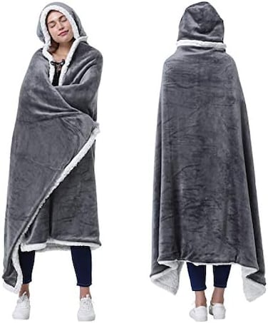 Catalonia Hooded Blanket PonchoWearable Blanket Wrap with Hand PocketsComfy Sherpa Fleece Throw Cape for Children and Adults,Womans Gift.