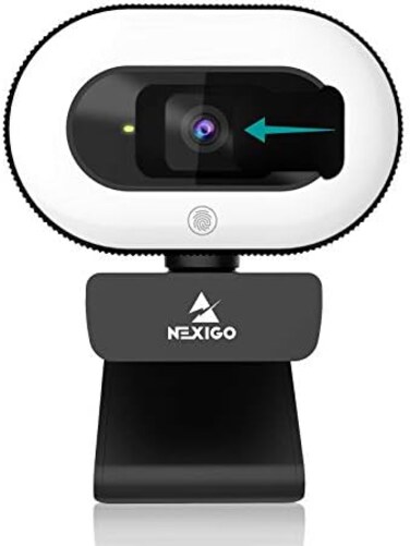 NexiGo StreamCam N930E with Software, 1080P Webcam with Ring Light and Privacy Cover, Auto-Focus, Plug and Play, Web Camera for Online Learning, Zoom Meeting Skype Teams, PC Mac Laptop Desktop.