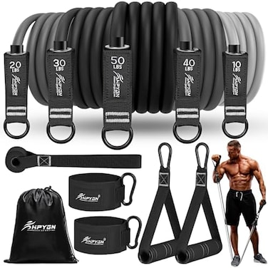 HPYGN Resistance Bands Set, Exercise Bands, Workout Bands, 5 Tube Fitness Bands with Door Anchor, Handles, Portable Bag, Legs Ankle Straps for Musle Training, Physical Therapy, Shape Body, Home Workou
