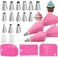 Jutoe 22pcs Piping Bags and Tips set,2 Reusable Silicone Pastry Bag with 14 Stainless Steel Nozzle Icing Tips Set, 3 Icing Smoother2 Couplers1Sealing clip for Baking Decorating Cake Tool (Pink.