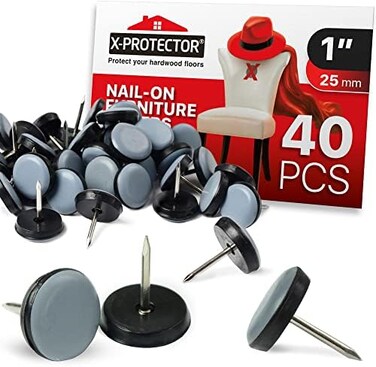X-Protector Chair Glides &ndash; 1" Furniture Glides 40 pcs &ndash; Grey Nail-on Chair Sliders &ndash; Premium Chair Leg Floor Protectors &ndash; Slide Effortlessly with Chair Leg Pads That Protect Your Floor.
