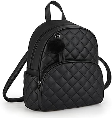 ECOSUSI Mini Backpack Women Leather Small Backpack Purse for Teen Girl Cute Pom Bookbag Travel Shoulder Bag with Charm Tassel.