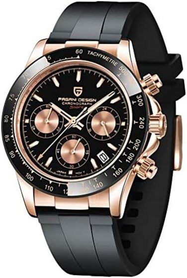 HaiQin PAGANI DESIGN Daytona Homage Men's Quartz Watches Japan Movement Ceramic Bezel Stainless Steel Band Screw-in Crown Waterproof Sport Chronograph Watch.
