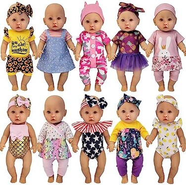 Windolls 10 Sets 14-16 Inch Baby Doll Clothes Dress Outfits Headbands Accessories fits New Born 43cm Baby Doll, 15 inch Baby Doll, 18 Inch Doll.