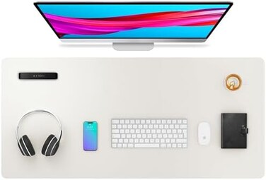 Aothia Leather Desk Pad Protector,Mouse Pad,Office Desk Mat, Non-Slip PU Leather Desk Blotter,Laptop Desk Pad,Waterproof Desk Writing Pad for Office and Home (36" x 17", Off-White.