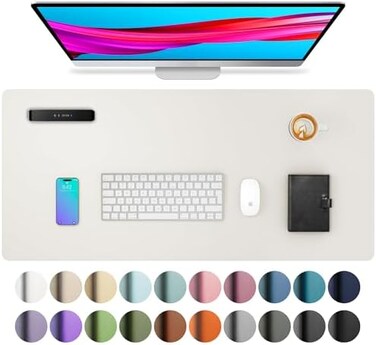 Aothia Leather Desk Pad Protector,Mouse Pad,Office Desk Mat, Non-Slip PU Leather Desk Blotter,Laptop Desk Pad,Waterproof Desk Writing Pad for Office and Home (23. 6" x 13. 7", Off-White.