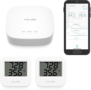 YoLink Smart Wireless Temperature/Humidity Sensor Wide Range for Freezer Fridge Monitoring Pet Cage/Tank Monitoring, App Alerts, Text/SMS, Email Alerts, Works with Alexa IFTTT, 2 Pack - Hub Included.