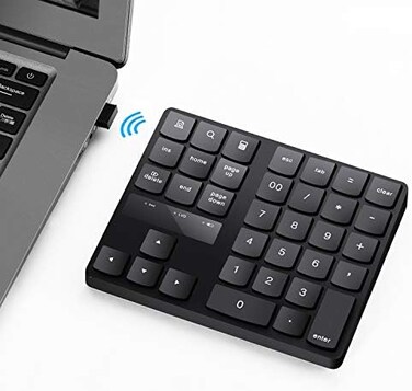 Attoe Numeric Keypad, 35-Keys Portable USB Wireless Numeric Keypad Rechargeable Ultra-Silent External Numeric Pad for MacBook/MacBook Pro/Air and Windows Laptop (Black.