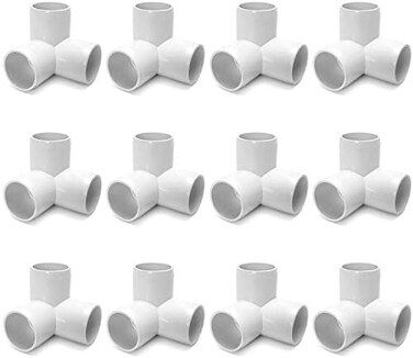 QWORK 3 Way 1/2" Tee PVC Fitting Elbow,12Pack PVC Fitting Connector,Furniture Grade, for Building Furniture and PVC Structures, White.