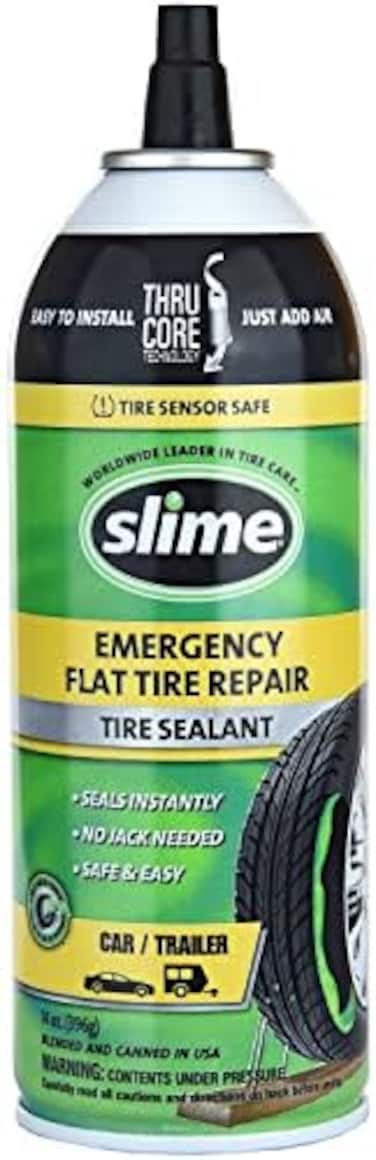 Slime 60186 Flat Tire Puncture Repair Sealant, Emergency Repair for Highway Vehicles, Suitable for Cars/Trailers, Non-Toxic, eco-Friendly, 14oz.