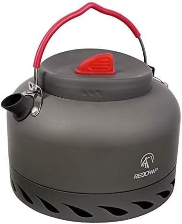 REDCAMP 1. 4L Outdoor Camping Kettle with Heat Exchanger, Aluminum Camp Tea Kettle with Carrying Bag, Compact Lightweight Coffee Pot.