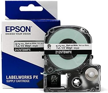 LABELWORKS Epson Genuine LABELWORKS 212VTBWPX Tape Cartridge - Black on White Flexible and Durable Vinyl Industrial Label Maker Tape - 1/2" (12MMWide, 22. 9 ft.