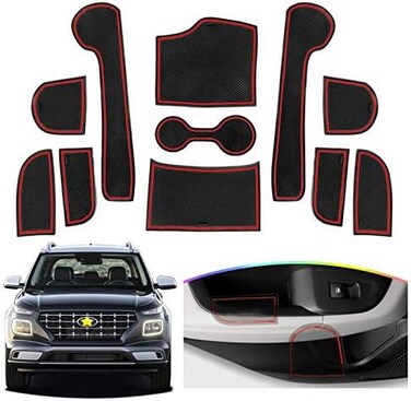 SKTU for 2020 2021 2022 2023 2024 Hyundai Venue Door Slot Mat 2023 2024 Venue Non-Slip Interior Door Groove Gate Pad Fit Door Compartment Cup Center Console Liners Car Accessory Decoration (Red.