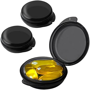 UHOUSE Small Pill Box (3 Pack, Daily Mini Pill Organizer Portable for Purse Pocket,Travel Pill Case Medicine Storage Container Earplug Case (Blcak.