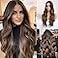 HAIRCUBE Long Ombre Brown Wigs for Women,Synthetic Curly Hair Hair Wig Middle Parting.