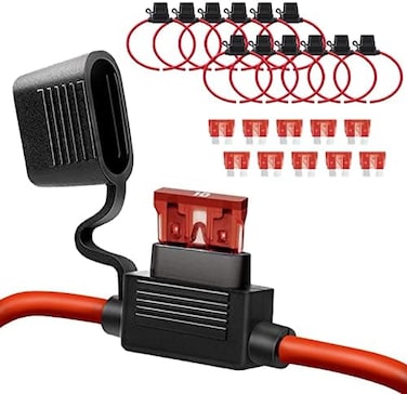 Qizpcer 16 AWG Inline Fuse Holder - 12V, 10A Blade Fuse (10 Pack.