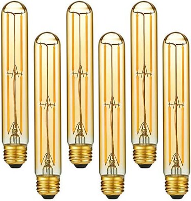 LiteHistory E26 LED Bulb Dimmable 6W led Bulb Equal 60 Watt Light Bulb Warm White 2200K Amber Edison Bulb AC120V 450lm T10 led Bulb for Rustic Pendant,Industrial Wall scones E26 Light Bulbs 6Pack.