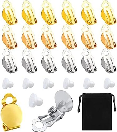 SANNIX 60 Pieces Round Flat Back Tray Earring Clips, Non-Pierced Earring Setting Components,Clip-on Earring Findings in 3 Colors with 60 Pieces Earring Pads for DIY Earring Jewelry Making.