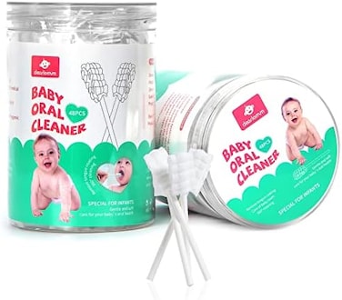 dearlomum Baby Tongue Cleaner, Newborn Toothbrush, 48PCS Disposable Infant Toothbrush Clean Mouth,Gauze Gum Cleaner Oral Cleaning Stick Dental Care for 0-36 Month.