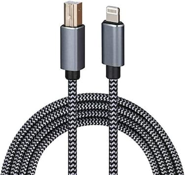 WORLDBOYU Lightning to MIDI Cable USB OTG Type B Cable for Select iPhone, iPad Models for Midi Controller, Electronic Music Instrument, Midi Keyboard, Recording Audio Interface (6FT.