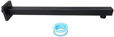 NearMoon 16 Inch Shower Arm, Rain Shower Head Extension Extender, With Flange and Teflon Tape, Made of Thicken Stainless Steel for Bathroom Rainfall Showerhead (Matte Black.