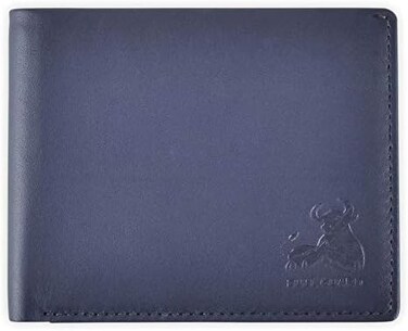 BULL GUARD RFID Bifold Leather Wallet For Men with Flip Up ID in Vintage Buffalo Brown, Storm Cloud Blue, S, Modern.