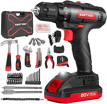 Eastvolt 20V Max Cordless Power Drill Driver KitHome Tool Kit, Max 310in. lbs. 181 PoisitionTorque Drill For Metal, Wood, Plastics, 168 Pieces tool with case For General Household (EVCD168S.