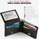 BULL GUARD Mens RFID Leather Wallet Bifold with Flip Up ID in Black Saffiano Leather.