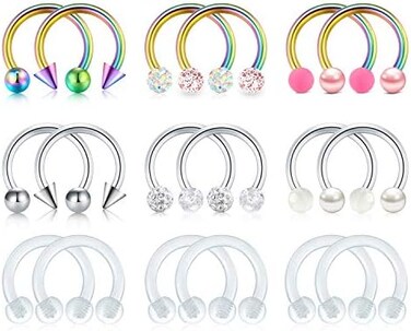 Mayhoop 16G Stainless Steel Horseshoe Nose Septum Rings Piercing Jewelry Cartilage Helix Tragus Earring Hoop Lip Horseshoe Piercing Retainer for Women Men 6mm 8mm 10mm.