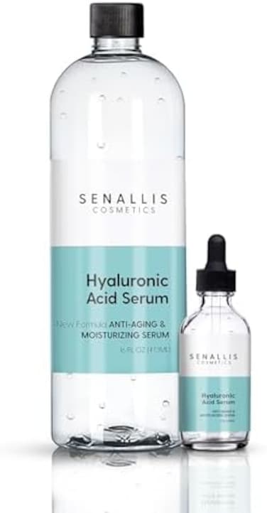 SenAllis Cosmetics Hyaluronic Acid Serum 16 fl oz And 2 fl oz, Made From Pure Hyaluronic Acid, Anti Aging, Anti Wrinkle, Ultra Hydrating Moisturizer That Reduces Dry Skin Manufactured In USA.
