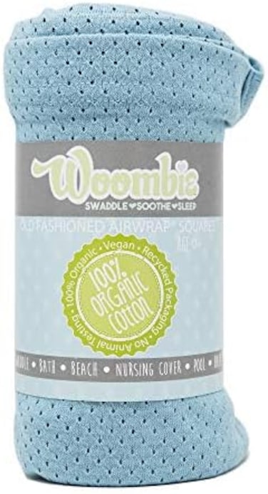 Woombie Organic Baby Swaddling Blanket, Lightweight Swaddle, Receiving Blanket, Sporty Blue, 44 x 44 in.