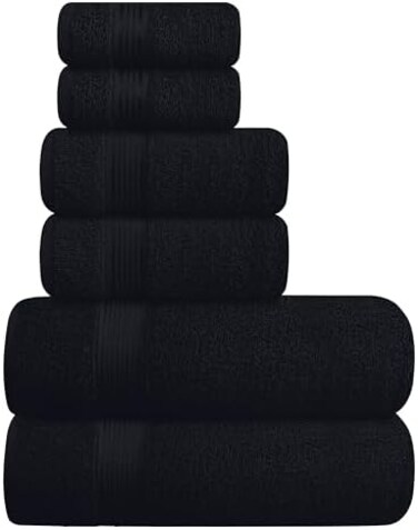 BELIZZI HOME Elvana Ultra Soft 6 Pack Cotton Towel Set, Contains 2 Bath Towels 28x55 inch, 2 Hand Towels 16x24 inch2 Wash Coths 12x12 inch, Ideal for Everyday use, CompactLightweight - Black.