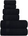 BELIZZI HOME Elvana Ultra Soft 6 Pack Cotton Towel Set, Contains 2 Bath Towels 28x55 inch, 2 Hand Towels 16x24 inch2 Wash Coths 12x12 inch, Ideal for Everyday use, CompactLightweight - Black.