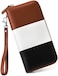 Moflycom Womens Wallet RFID Blocking Genuine Leather Multi Credit Card Large Capacity Zip Around Clutch Travel Purse Wristlet, Brown/White/Black, Large, Rfid Wallet.