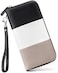 Moflycom Womens Wallet RFID Blocking Genuine Leather Multi Credit Card Large Capacity Zip Around Clutch Travel Purse Wristlet, Black/White/Grey, Large, Rfid Wallet.