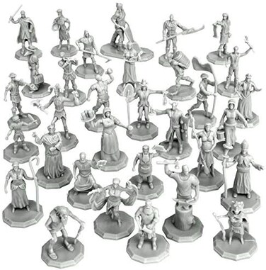 MONSTER PROTECTORS Townsfolk Mini Fantasy Figures Non Player Characters NPC - 32 Unique Miniatures- Nobility, Merchants, Peasants, Entertainers and More- Compatible w DND Dungeons Dragons, Pathfinder,