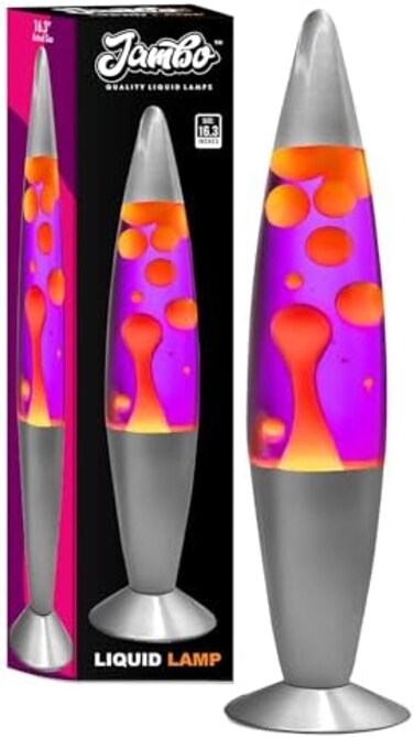 Jambo 16-Inch Liquid Lamp with Yellow/Orange Wax and Purple Liquid I Beautiful Lamp with Wax That Flows Like Lava I Entertaining for Adults and Kids.