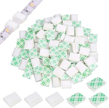 PETKNOWS FEBSNOW 80 PCS Light Strip Mounting Clips White Self Adhesive Led Light Fasteners Mounting Holder Cable Clamp Organizer for 10mm Light Strip (10 mm.