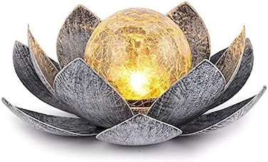 Huaxu Solar Lights Outdoor Garden, Crackle Globe Glass Lotus Decoration, Waterproof LED Metal Flower Lights for Patio,Lawn,Walkway,Tabletop,Ground.